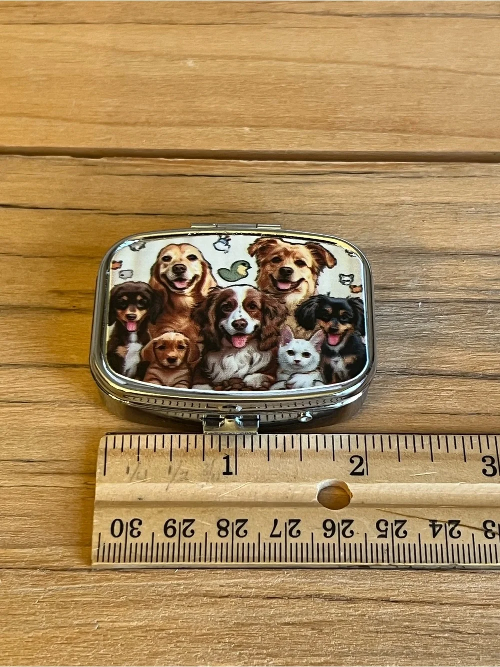 Puppy Theme Design Purse Pill Box/Travel Jewelry-Compact With Lidded Mirror
